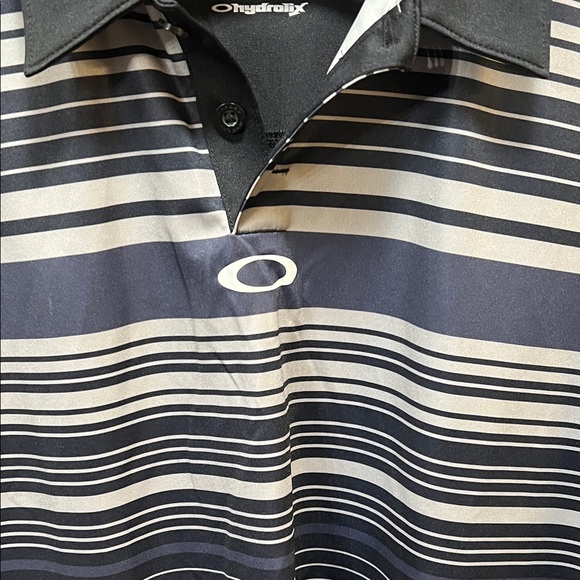 Oakley Men's Polo Shirt with Black and Gray Stripes - Picture 2 of 4